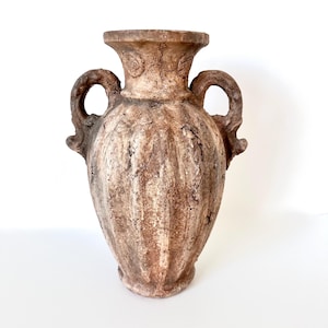 Rustic Amphora Vase | Distressed Pottery Urn | Mediterranean Greek Aged Terracotta Style Decor | Double Handle Vase 12.75”