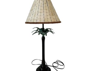 Vintage Bombay Company Palm Tree Table Lamp with Shell Shade | Tropical Coastal Decor | Hollywood Regency Lighting