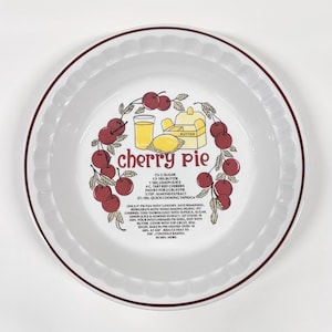 Vintage Hankook Cherry Pie Recipe Plate | 10.5” Ceramic Pie Dish | Made In Korea | Retro Kitchen Baking Collectible Granny Fall Decor
