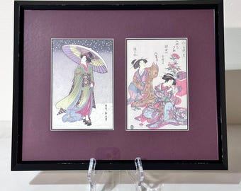 Framed Vintage Japanese Postcards | Ukiyo-e Geisha Women Art Set | Kyoto Asahi Card Wall Decor | Asian Art Print | Wall Decor
