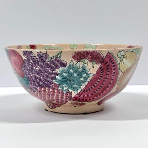 Vintage Hand-Painted Fruit Themed Bowl | Colorful Ceramic Kitchen Bowl | Retro Mid-Century Serving Dish | Cottagecore Farmhouse Table Decor
