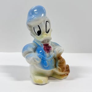 Vintage Donald Duck Hooked Fish Figurine | Walt Disney USA Early Ceramic Disneyana Collectible Mid Century Disney Porcelain Figurine Statue