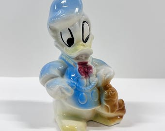 Vintage Donald Duck Hooked Fish Figurine | Walt Disney USA Early Ceramic Disneyana Collectible Mid Century Disney Porcelain Figurine Statue
