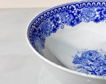 Vintage Laveno Italy Blue White Serving Bowl | 9” Vegetable Bowl Floral Transferware | Cottagecore Farmhouse Tableware | Decorative Bowl
