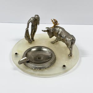 Vintage Matador & Bull Ashtray | Removable Sword Bullfight | Figurine Decor | Collectible | Mid Century Metal Sculpture | Tobacco Tray