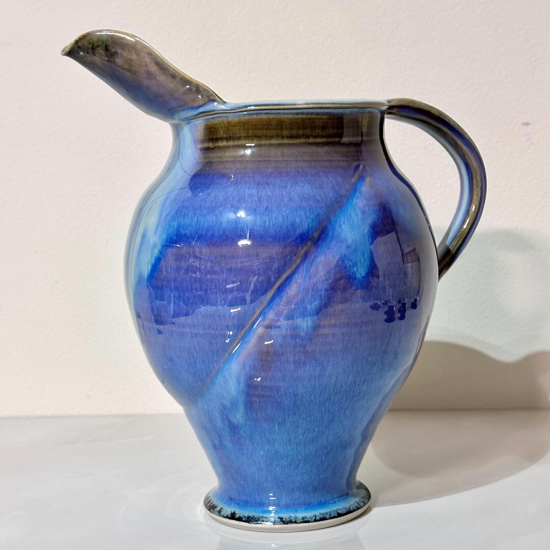 Studio Pottery Blue Purple Drip Glaze Pitcher Vase | Hand Thrown Art ...