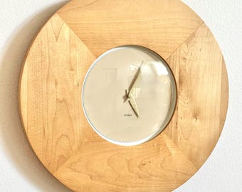 Oak Wall Clock Mid Century Modern Minimalist Japandi Scandinavian Style | Quartz Clock Wooden Panel Statement Wall Decor