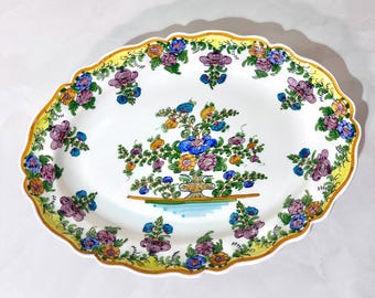 Vintage Skyros Greek Pottery Plate | Hand Painted Floral Bird Design Wall Hanging Serving Platter Folk Art Ceramic Decor Greece