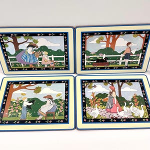 Vintage 1987 English Life Placemats | Set of 4 Cork Back | Made in England | Countryside Scenes | Farmhouse Cottagecore Kitchen Decor 12x9