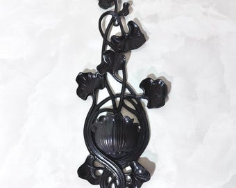 17” Wall Candle Sconce Bronze Metal Floral Lily Lotus Leaf | Botanical Theme Candle Holder | Art Nouveau Eclectic Style | Made in Taiwan