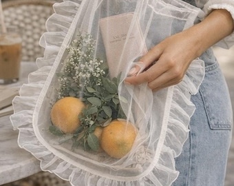 Romantic Sheer Ruffle Tote Bag 35 Cm – Paris Aesthetic Organza