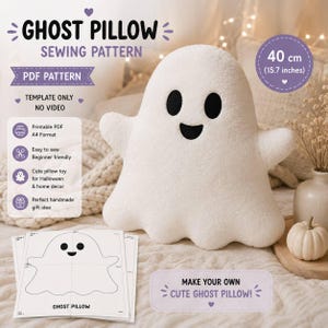 Ghost Pillow Sewing Pattern PDF, 40cm Halloween Ghost Pattern, Cute Plush Pillow Template, Printable A4 Spooky Fall Decor Sewing Pattern