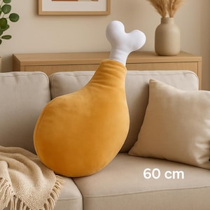 Chicken Leg Pillow 60 cm, Funny Decorative Cushion, Unique Food Shape Home Decor, Soft Sofa Accent, Gift for Him or Food Lover