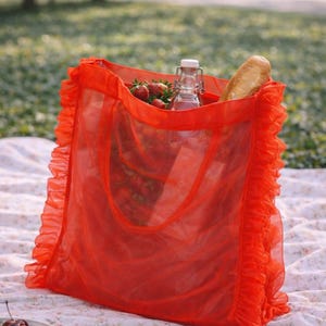Romantic Sheer Ruffle Tote Bag 35 Cm – Paris Aesthetic Organza