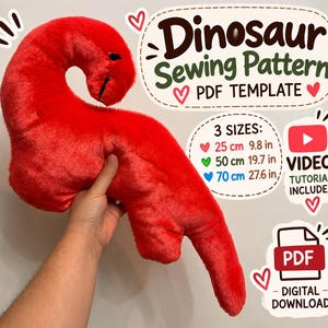 Long Neck Dinosaur Sewing Pattern PDF, 3 Sizes, Easy Fabric Dino Toy Template, DIY Stuffed Animal