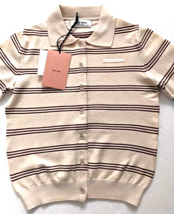 MIU MIU Womens Beige Button Down Collared Cardiga… - image 3