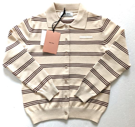 MIU MIU Womens Beige Button Down Collared Cardiga… - image 1