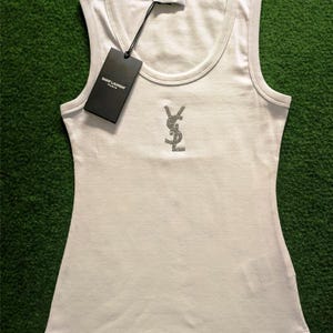 SAINT LAURENT Camiseta sin mangas blanca de mezcla de algodón para mujer Tallas XS, S, M, L