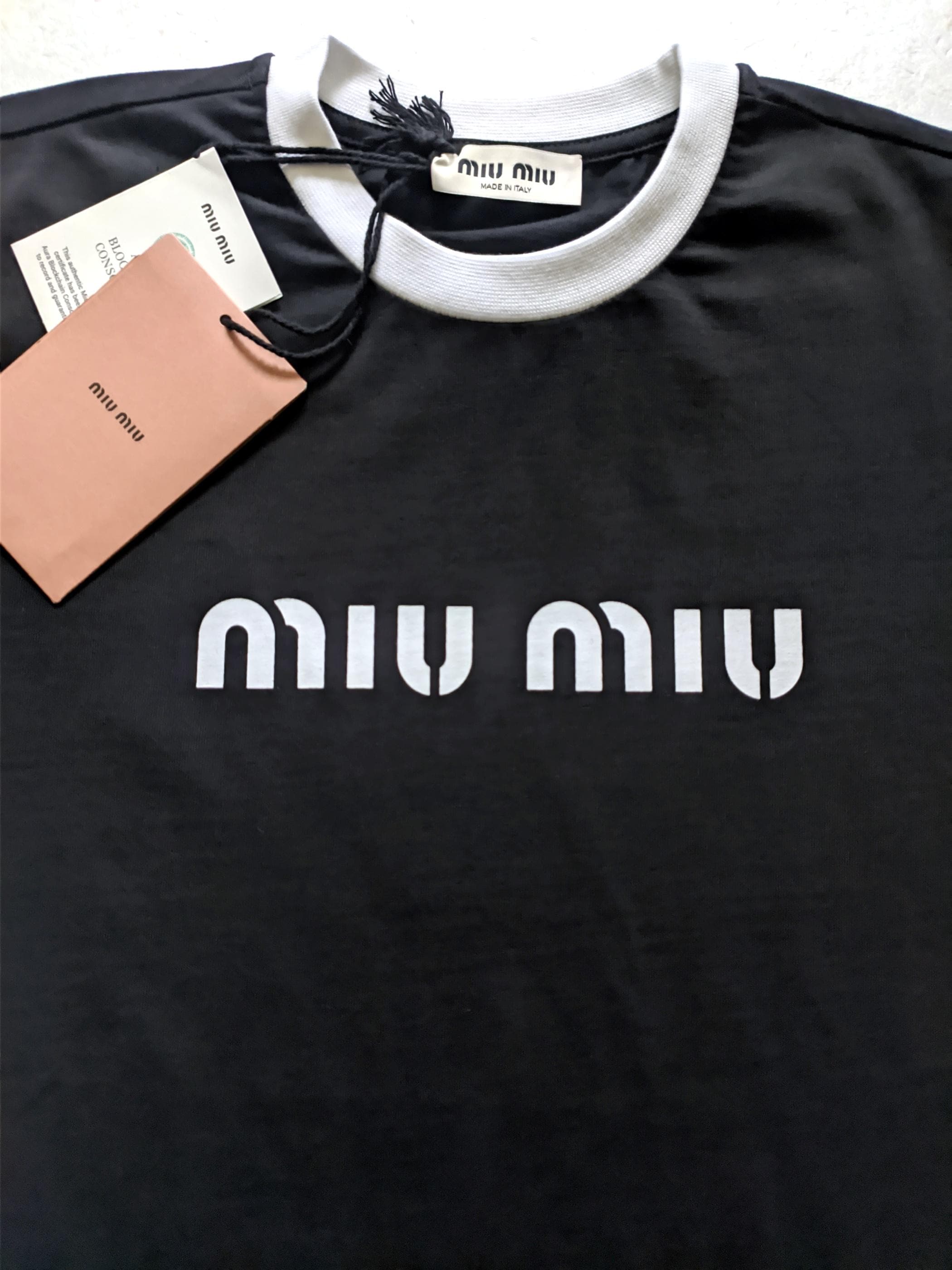 MIU MIU ブラック Tシャツ Sサイズ Miu Miu logo-embroidered T-shirt | Black | FARFETCH