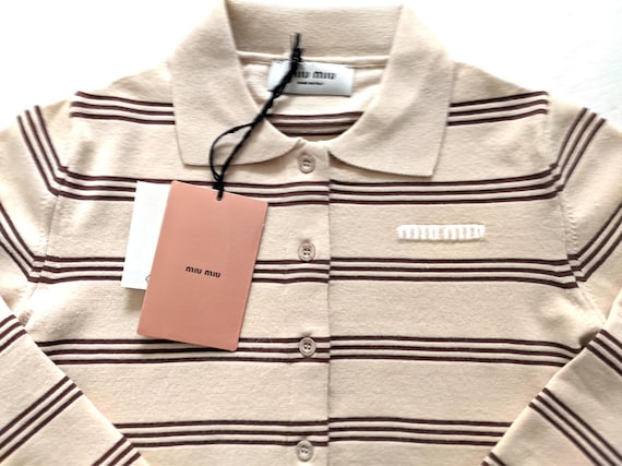 MIU MIU Womens Beige Button Down Collared Cardiga… - image 2