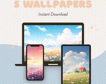 Dromerig pastelbehang weidebehang lofi-behang anime-achtergronden 4k-behang schattig fantasie levendig esthetische bureaubladachtergrond