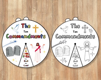 Ten Commandments Coloring Wheel, Bible Activity, Kids Church Activities, Memory Game, Sunday School, Coloring Spinner, Activity Prayer Wheel