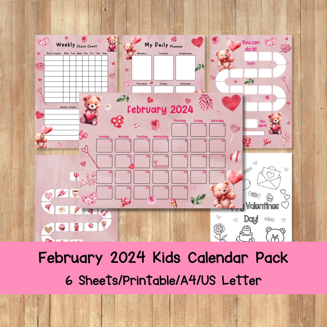 2024 Printable Calendars, Printable Kids Calendar Pack, Watercolor