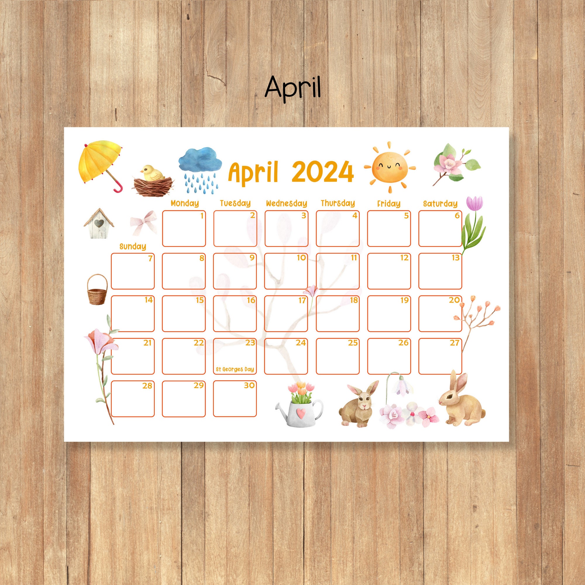 2024 Printable Calendars, Kids Calendars, Watercolor Calendars