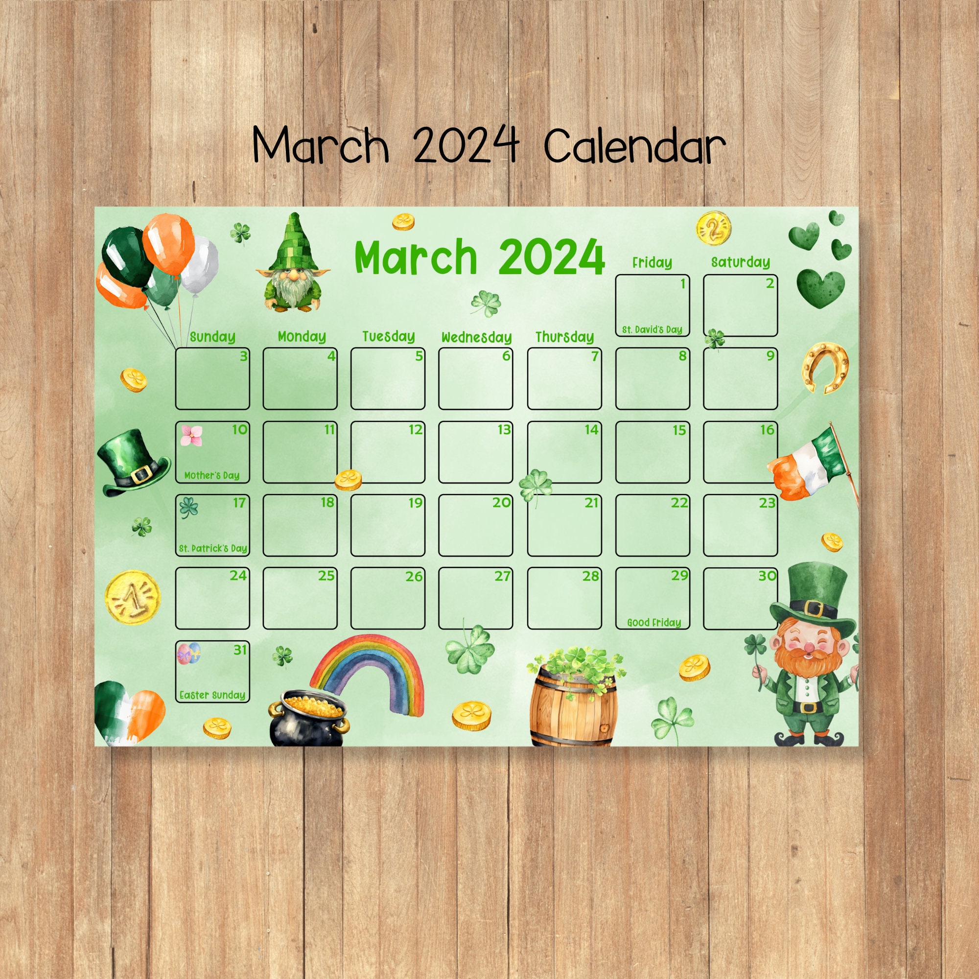 2024 Printable Calendars, Printable Kids Calendar Pack, Watercolor