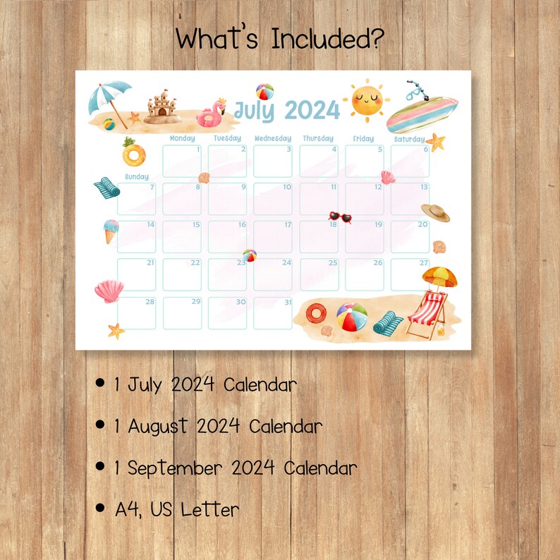 2024 Printable Calendars, Kids Calendars, Watercolor Calendars