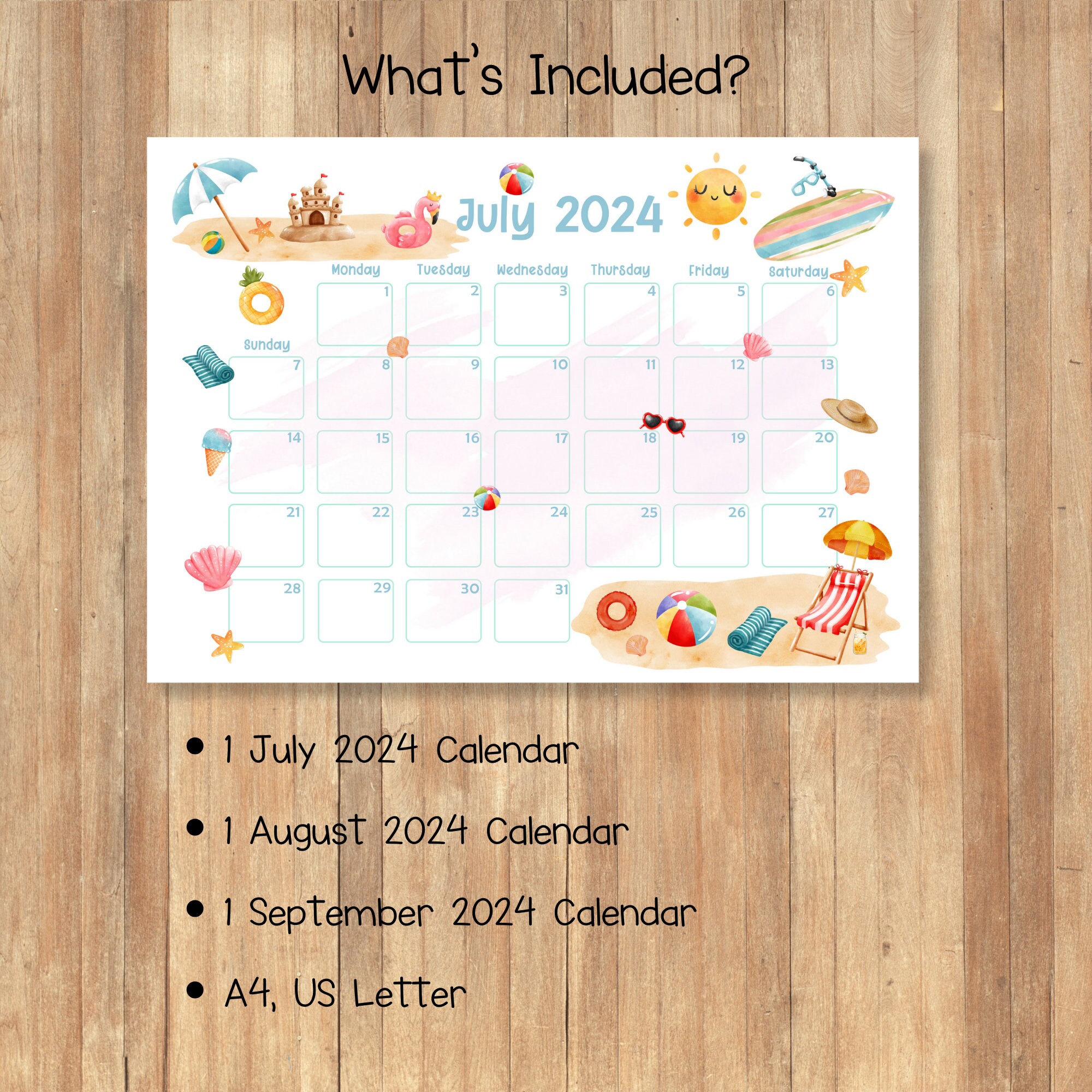 2025 Printable Calendars, Kids Calendars, Watercolor Calendars