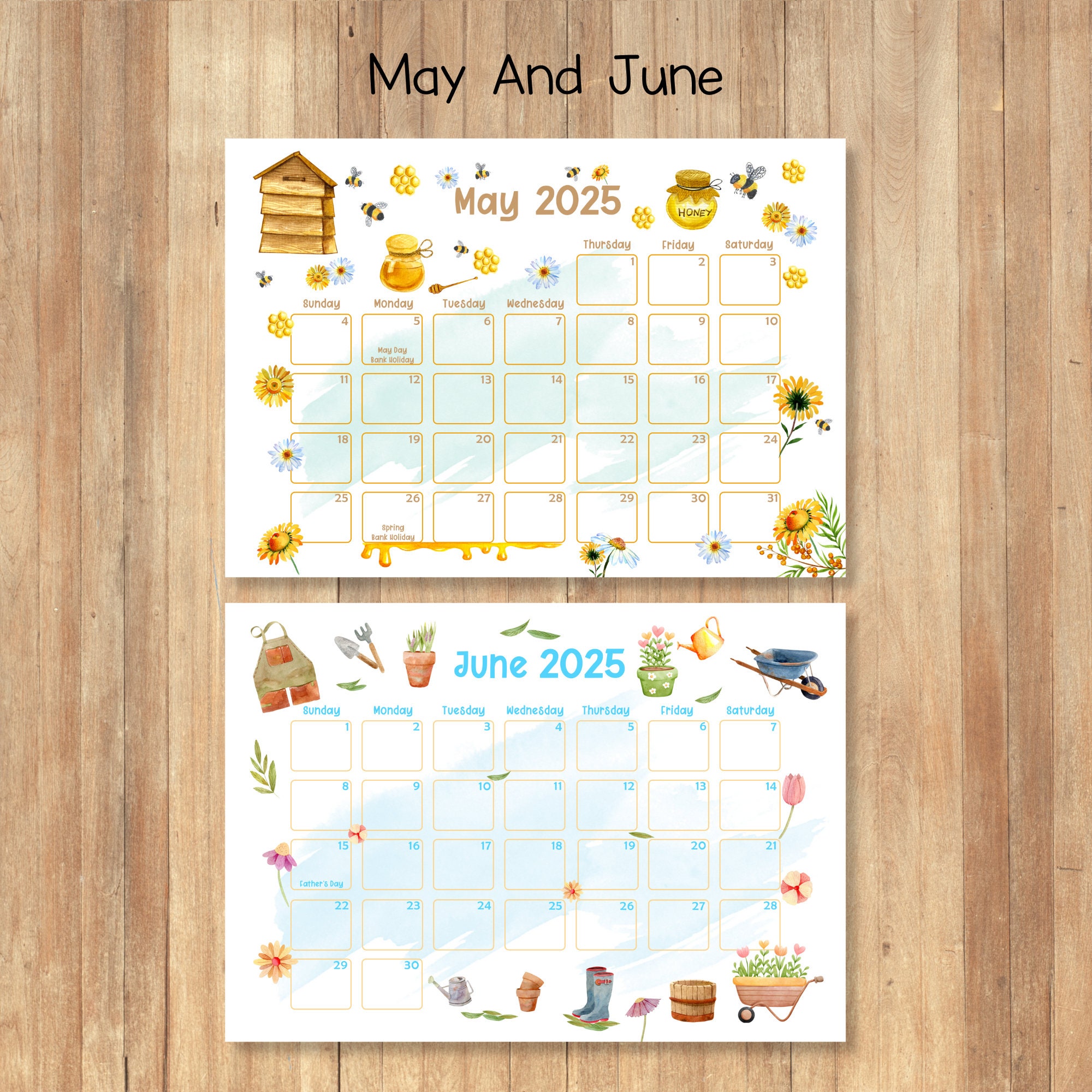 2025 Printable Calendars, Printable Kids Calendars, Watercolor ...
