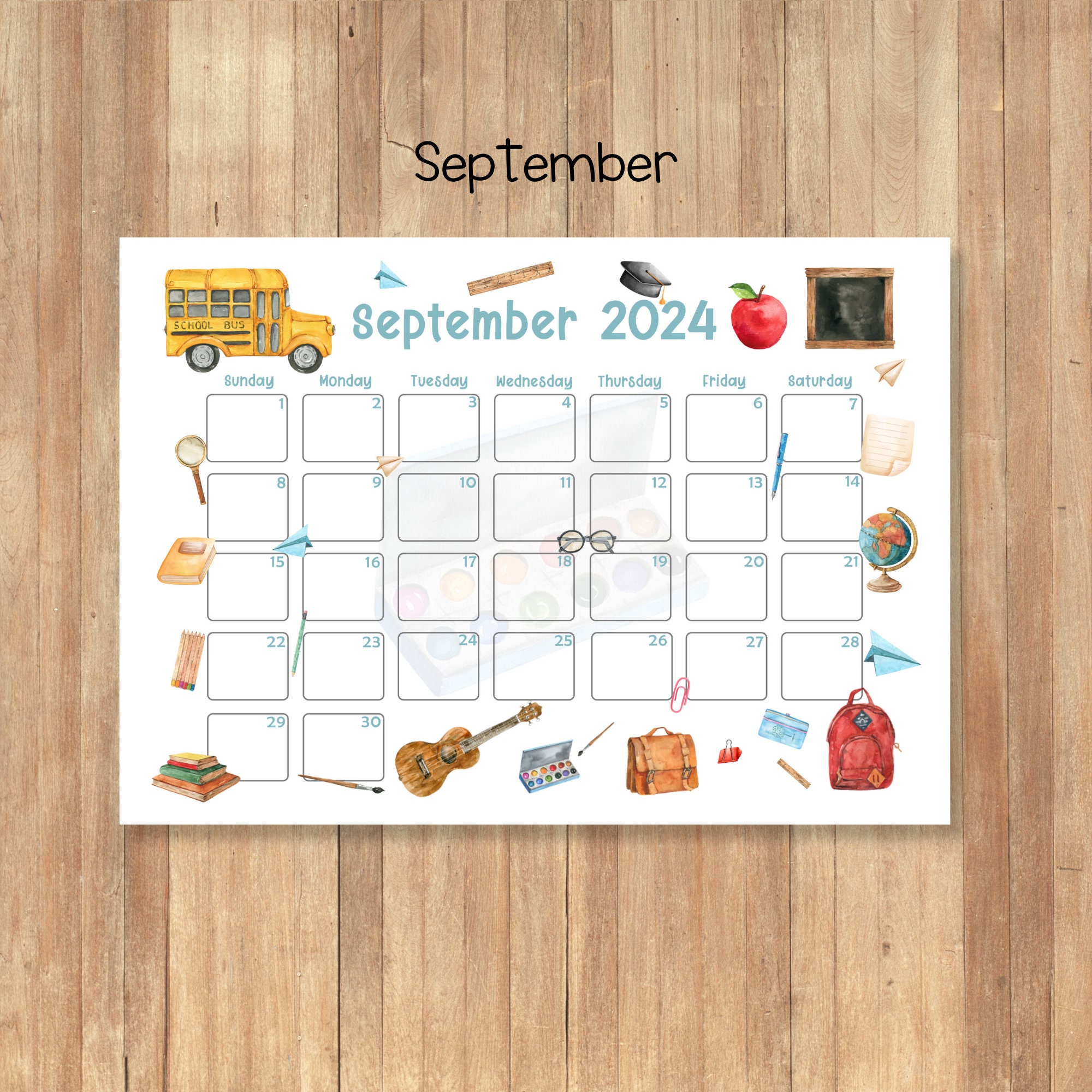 2024 Printable Calendars, Kids Calendars, Watercolor Calendars
