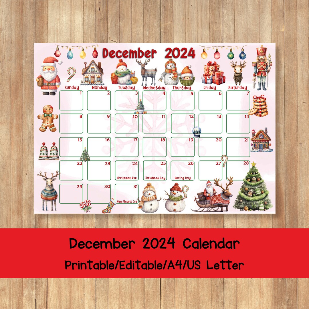 Printable December 2024 Calendar, Editable December 2024 Calendar