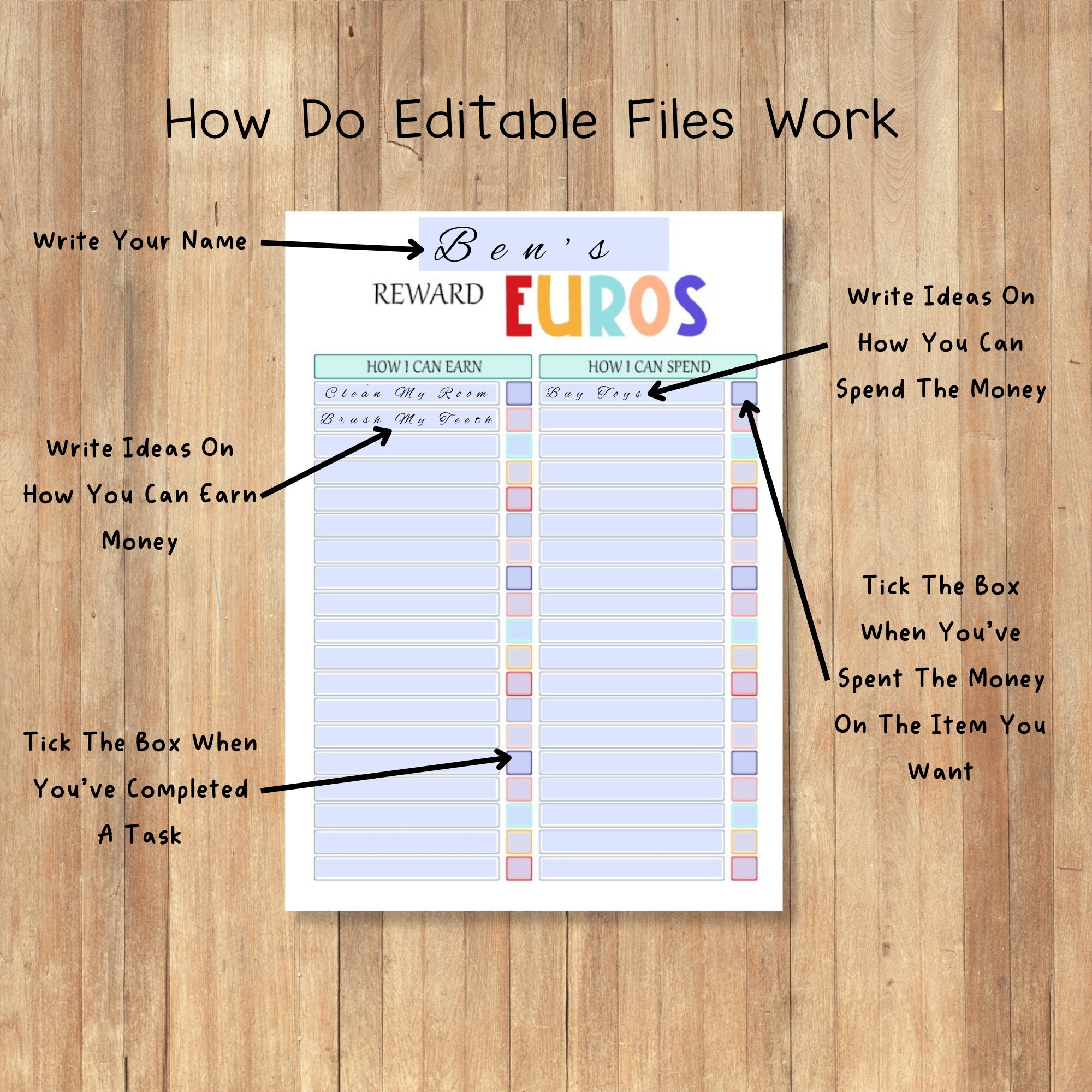 Printable Reward Mum Euros Chart Editable Mum Euros Mom Etsy