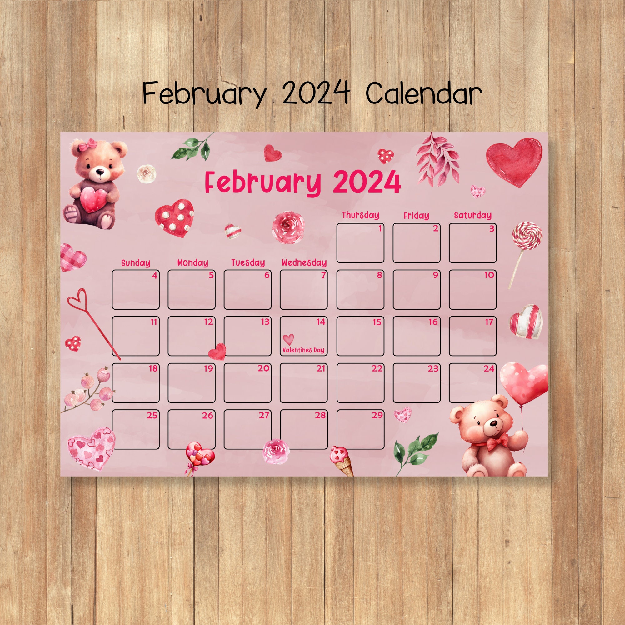 2024 Printable Calendars, Printable Kids Calendar Pack, Watercolor