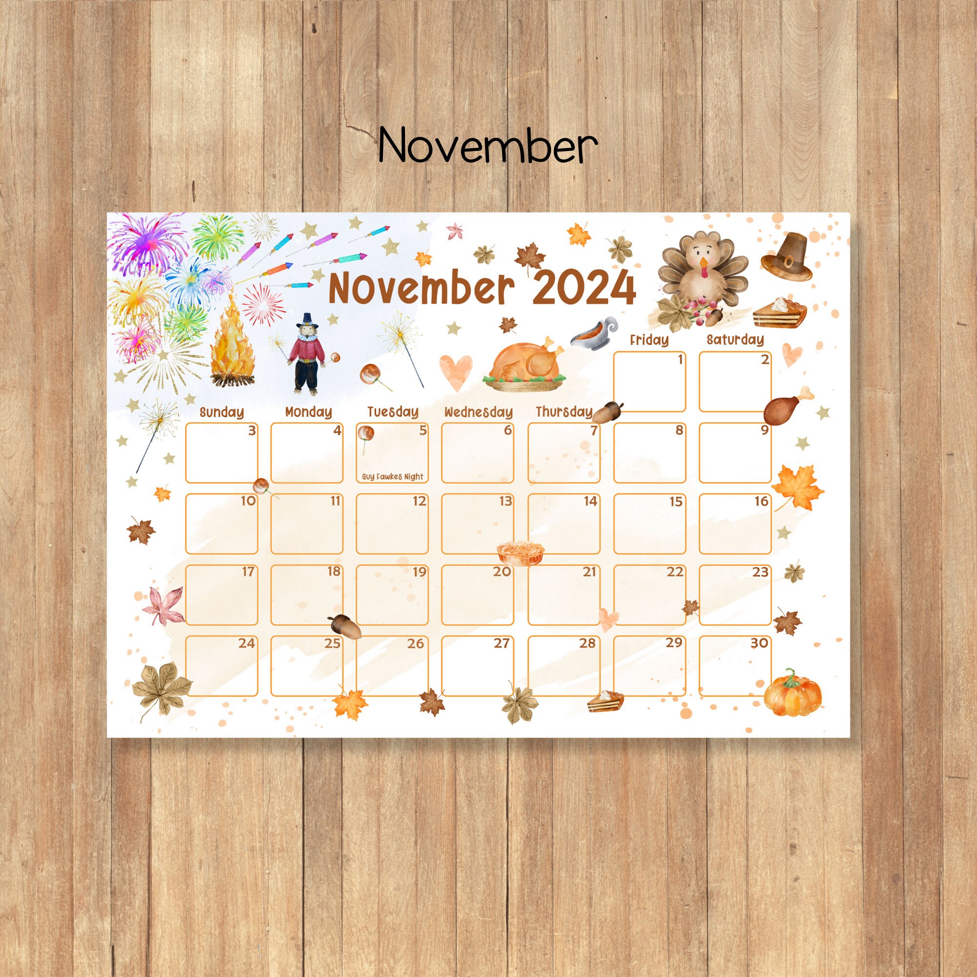 2024 Printable Calendars, Kids Calendars, Watercolor Calendars