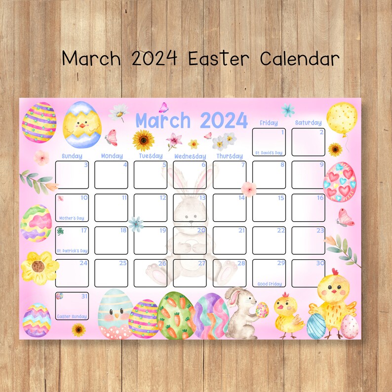 Printable March 2024 Calendar Bundle, Editable 2024 Calendar, Kids