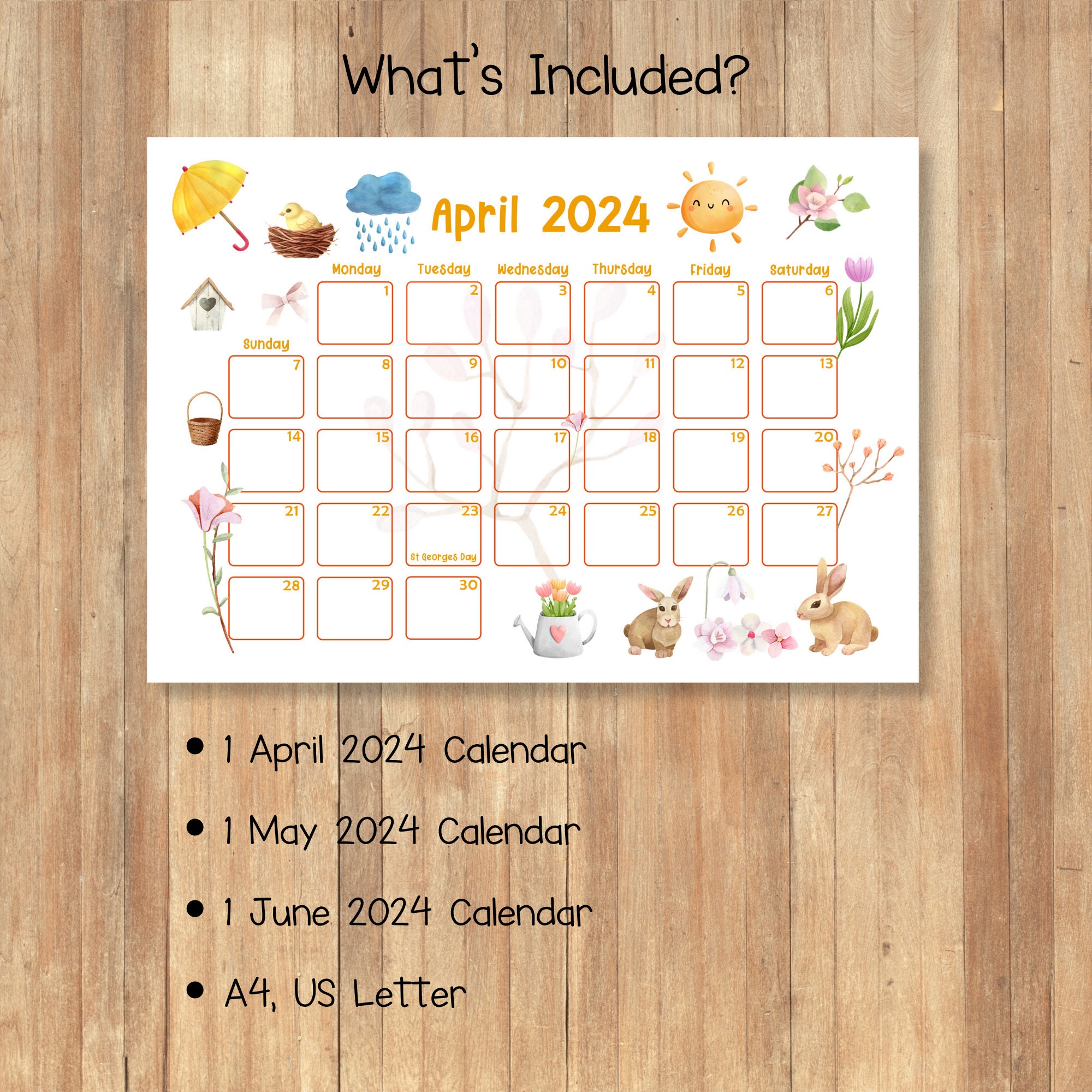2025 Printable Calendars, Kids Calendars, Watercolor Calendars