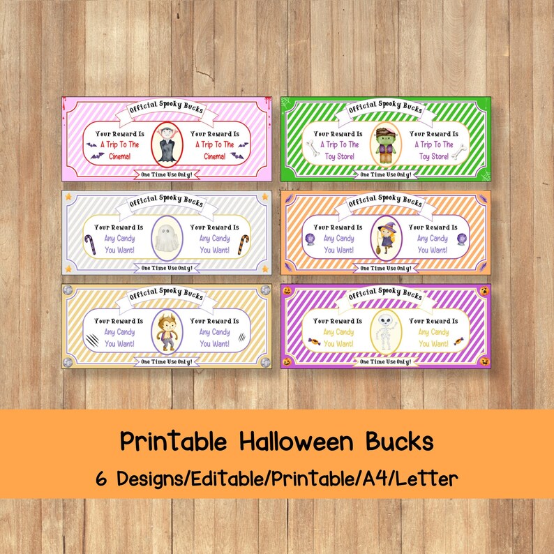 Printable Halloween Bucks, Halloween Play Money, Editable Play Money