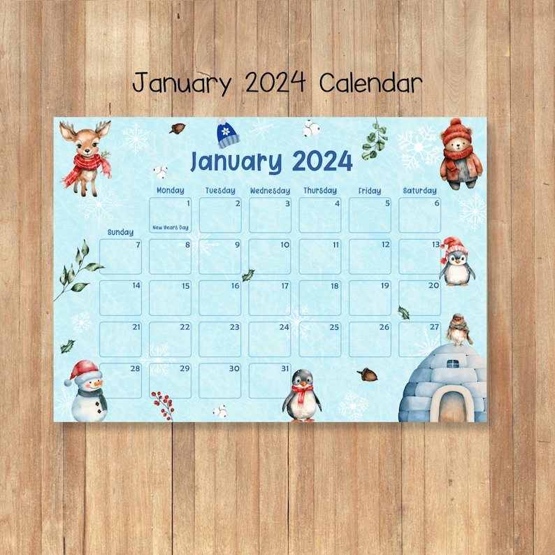 2024 Printable Calendars, Printable Kids Calendar Pack, Watercolor