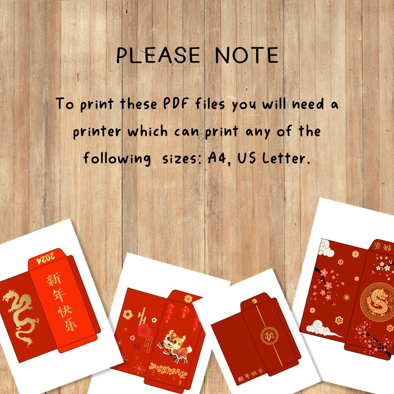 2024 Printable Chinese Money Envelopes, Red Money Envelopes, Year of
