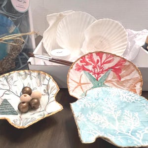 Craft Kit: Scallop Shell trinket dish, DIY Crafting Kits, Party Favor, Decoupage Scallops Decor