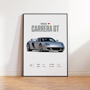 Auto-Poster Porsche Carrera GT, Auto-Posterdruck, Oldtimer-Wandkunst, Automobil-Dekor, Oldtimer-Poster, individuelles Autoporträt