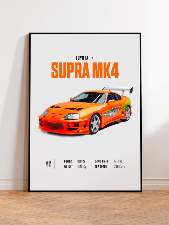 Car Poster Toyota Supra MK4, Car Poster Print, Classic Car Wall