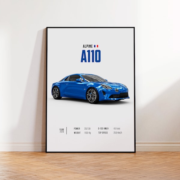 Auto-Poster Alpine A110, Auto-Posterdruck, Oldtimer-Wandkunst, Automobil-Dekor, Oldtimer-Poster, individuelles Autoporträt