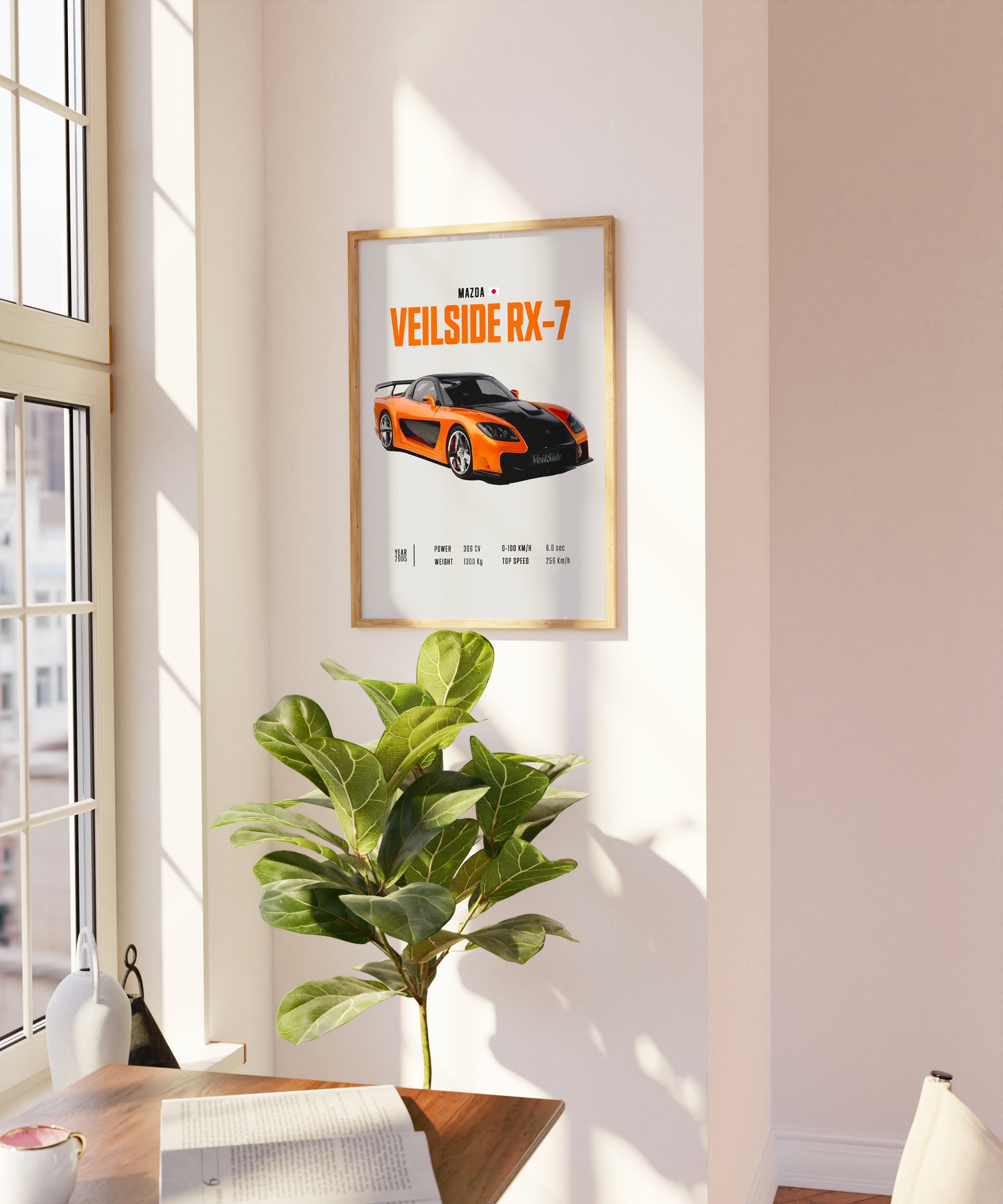 Car Poster Mazda Veilside RX-7, Car Poster Print, Classic Car Wall