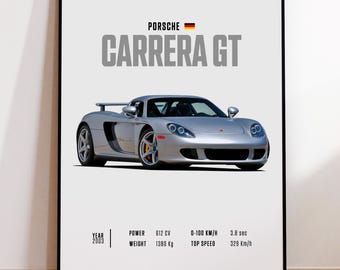 Car Poster Porsche Carrera GT, car poster print, classic car wall art, automotive decor, vintage car poster, custom car portrait