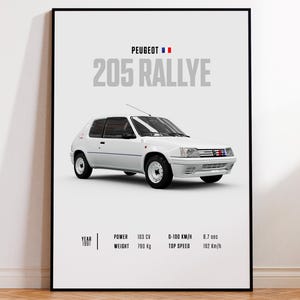 Car Poster Peugeot 205 Rallye, car poster print, classic car wall art, automotive decor, vintage car poster, custom car portrait