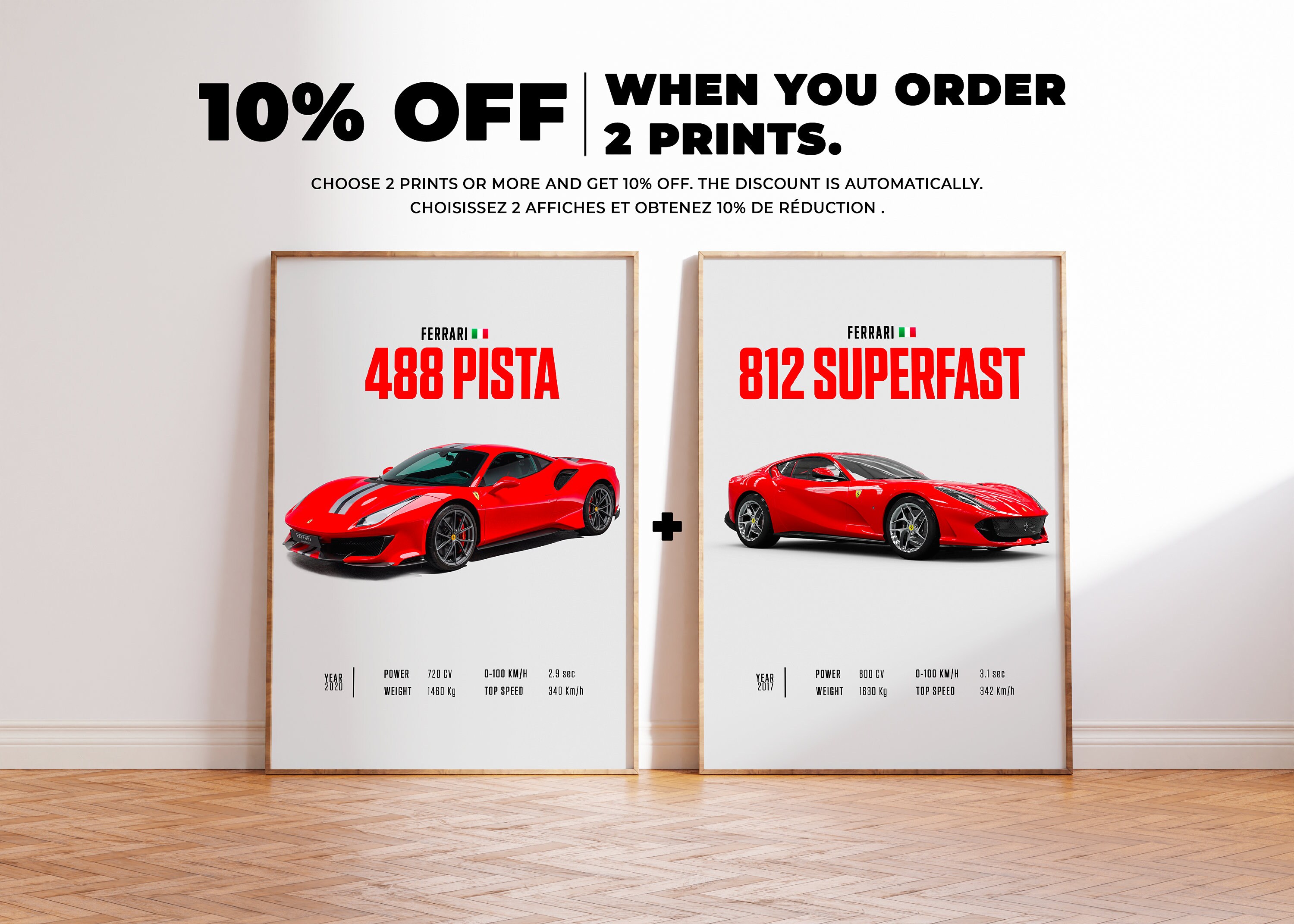 Car Poster Ferrari 488 Pista, Car Poster Print, Classic Car Wall